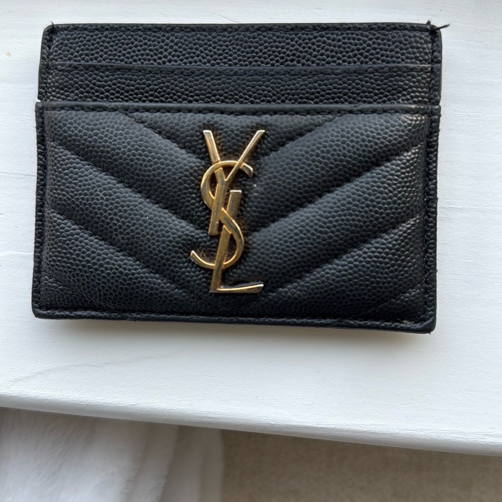 YSL Card Holder with Gold Hardware Grained Leather